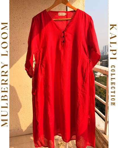 Kalpi Red Chanderi Three Piece Suit Set