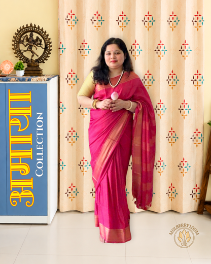 Pink Katan Silk Saree