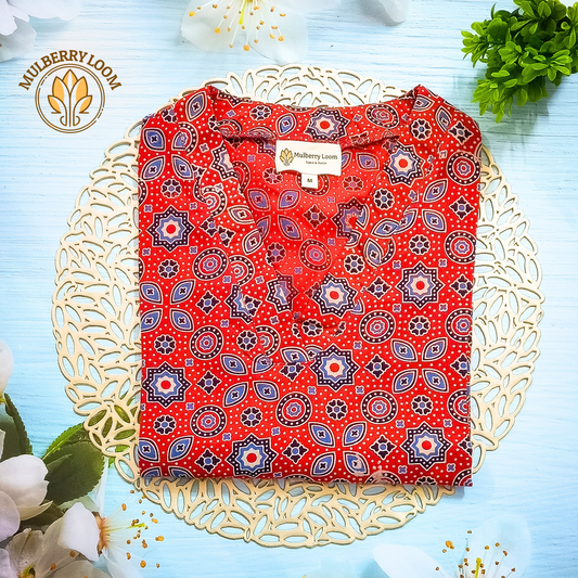 Orange Ajrakh Handblock Print Kurta