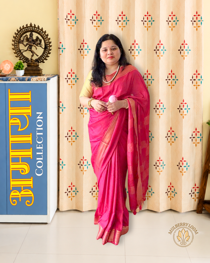 Pink Katan Silk Saree