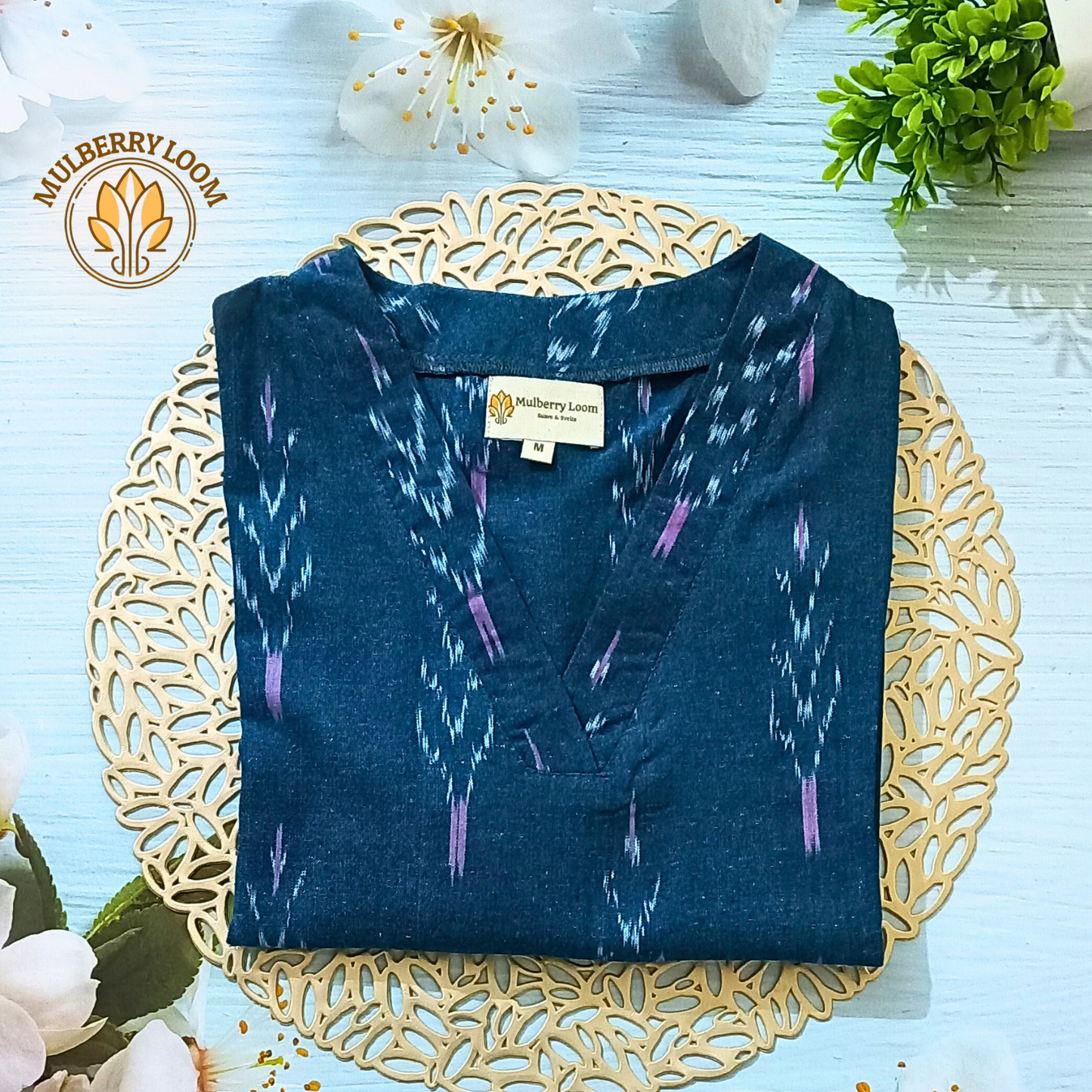 Blue Ikkat V-Neck Kurta