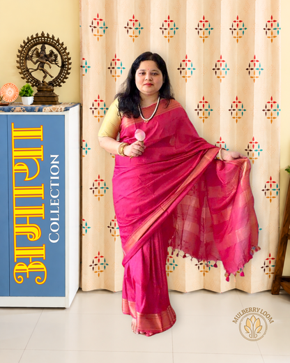 Pink Katan Silk Saree