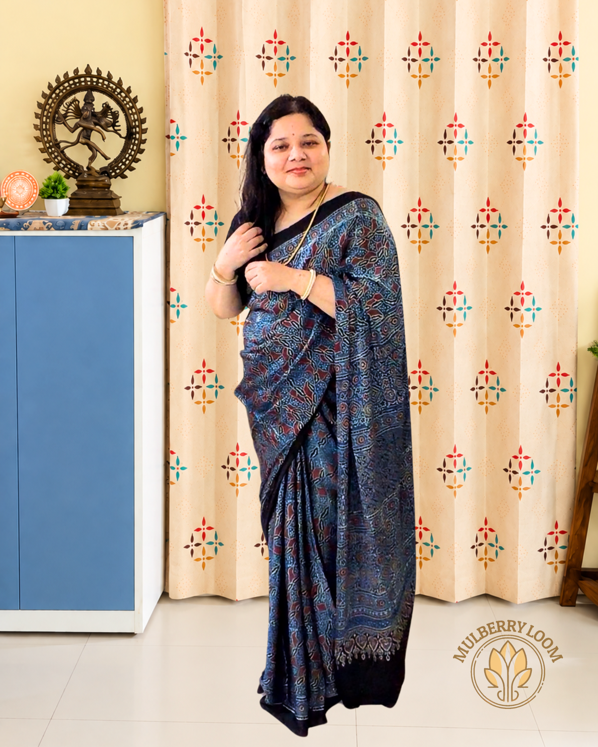 Indigo Ajrakh Handblock Modal Saree