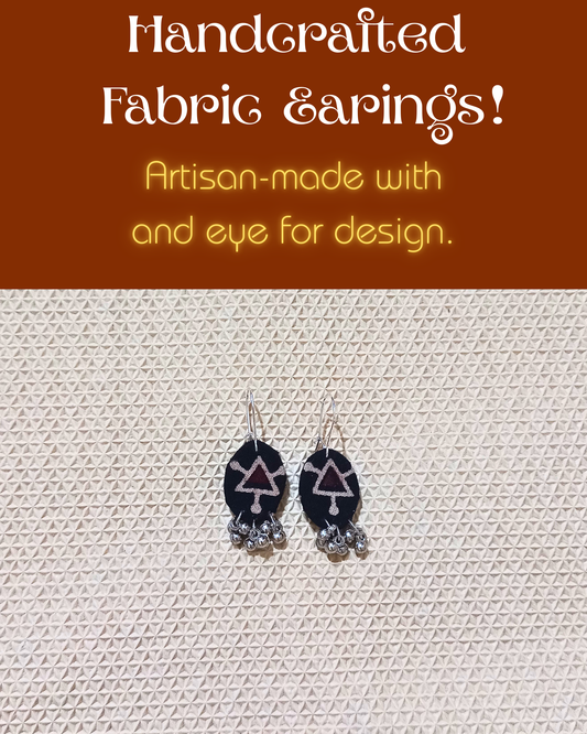 Black Maroon Oval Handcrafted Fabric Earrings