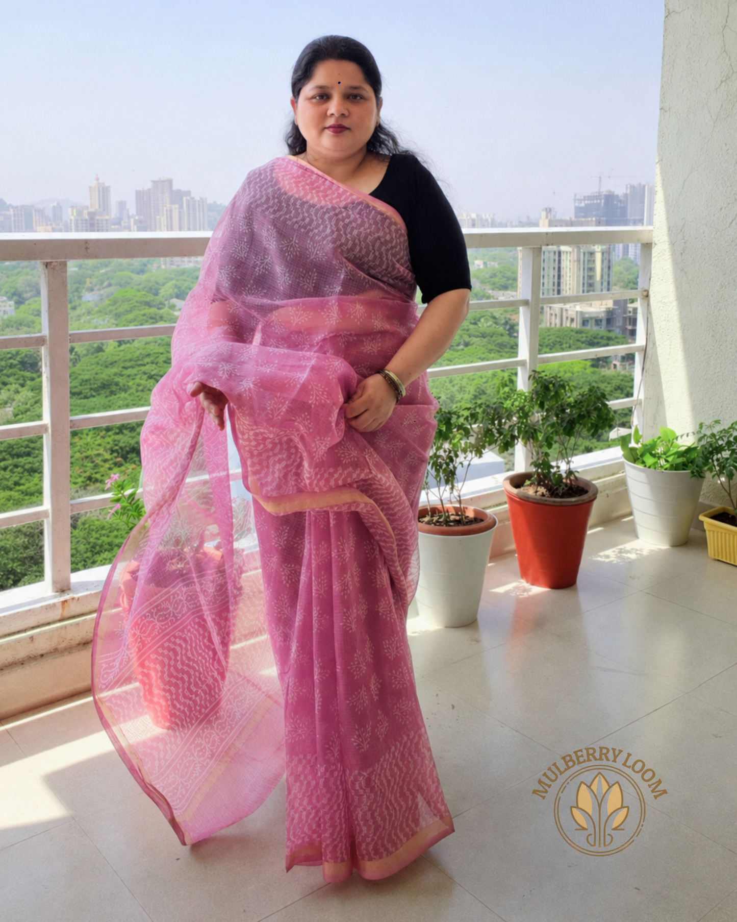 Amaya Lavender Handblock Print Saree