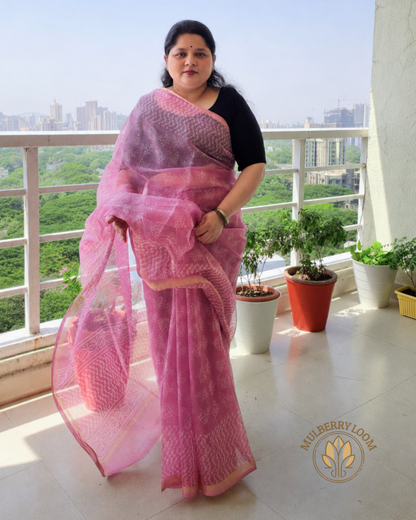 Amaya Lavender Handblock Print Saree