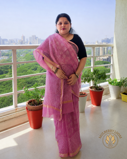 Amaya Lavender Handblock Print Saree