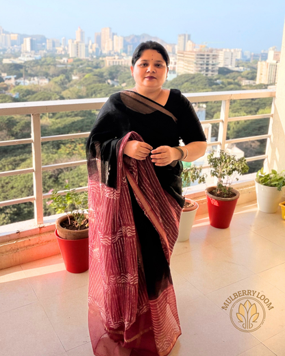 Amaya Black and Plum Handblock Print Saree