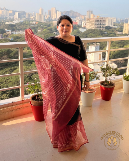 Amaya Black and Plum Handblock Print Saree