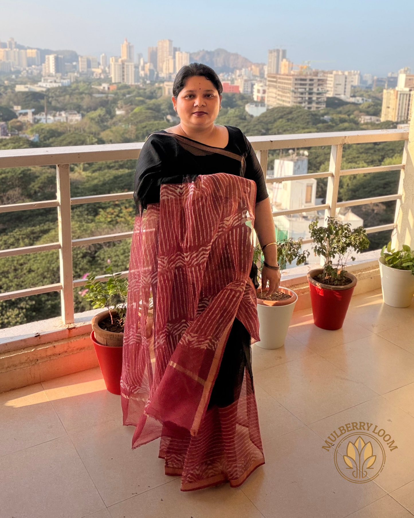 Amaya Black and Plum Handblock Print Saree