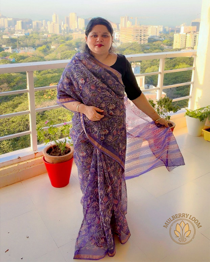 Amaya Amethyst Bloom Handblock Print Saree