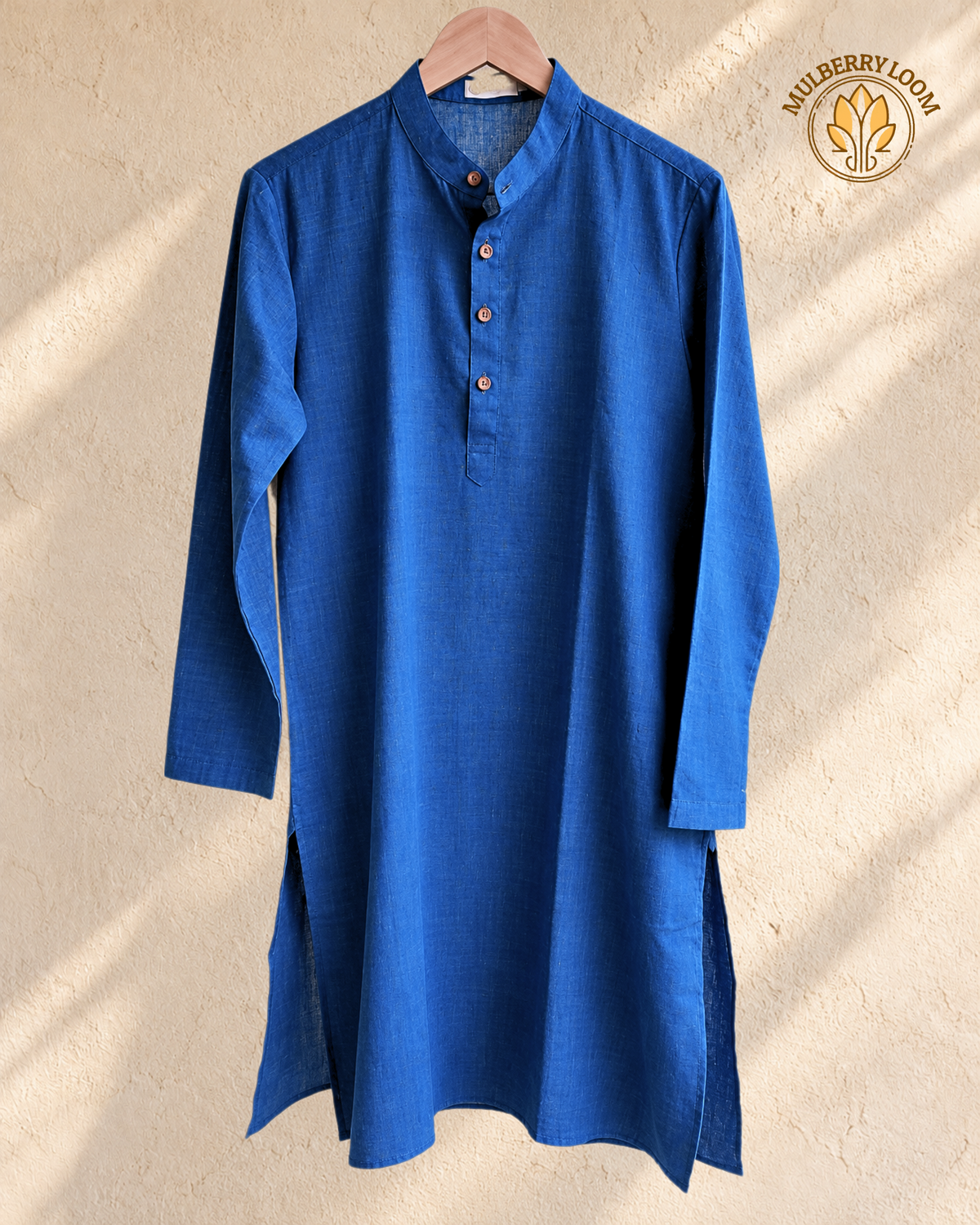 Tattva Blue Plain Ikkat Men's Long Kurta