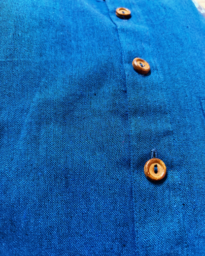 Tattva Blue Plain Ikkat Men's Long Kurta