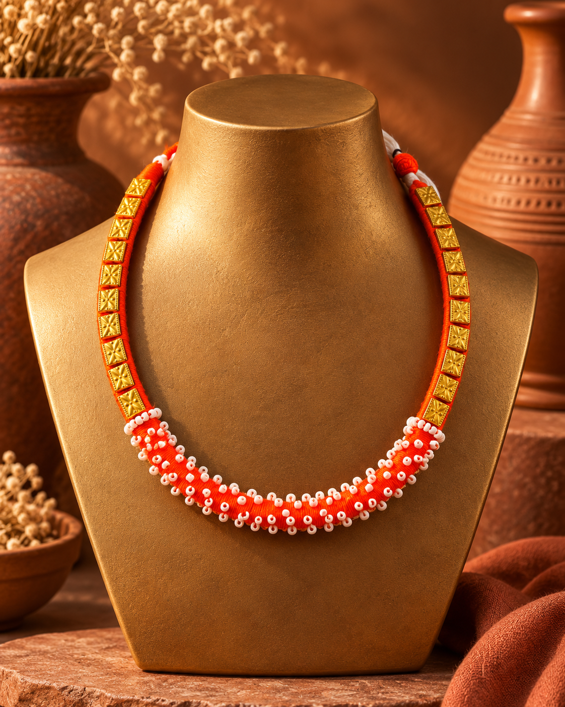 Nira Orange Handcrafted Thread Neckpiece
