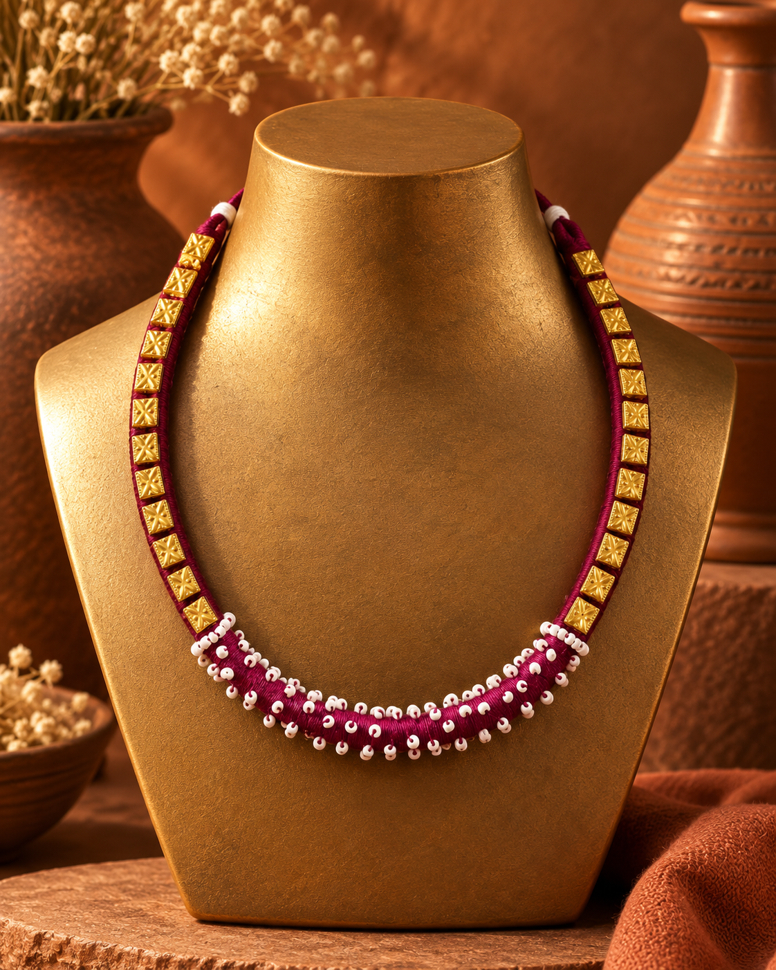 Nira Purple Handcrafted Thread Neckpiece