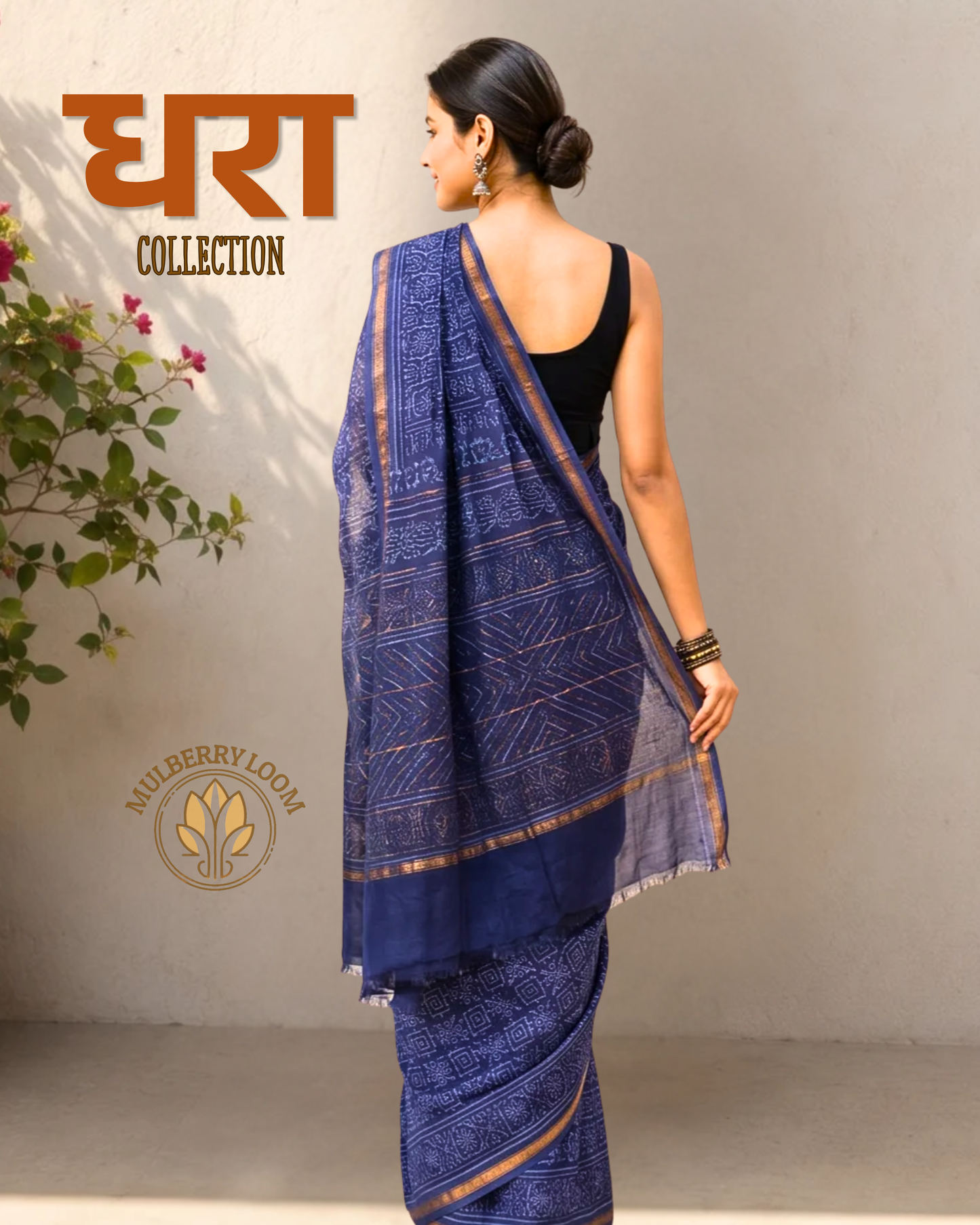Dhara Indigo Handblock Printed Chanderi Saree