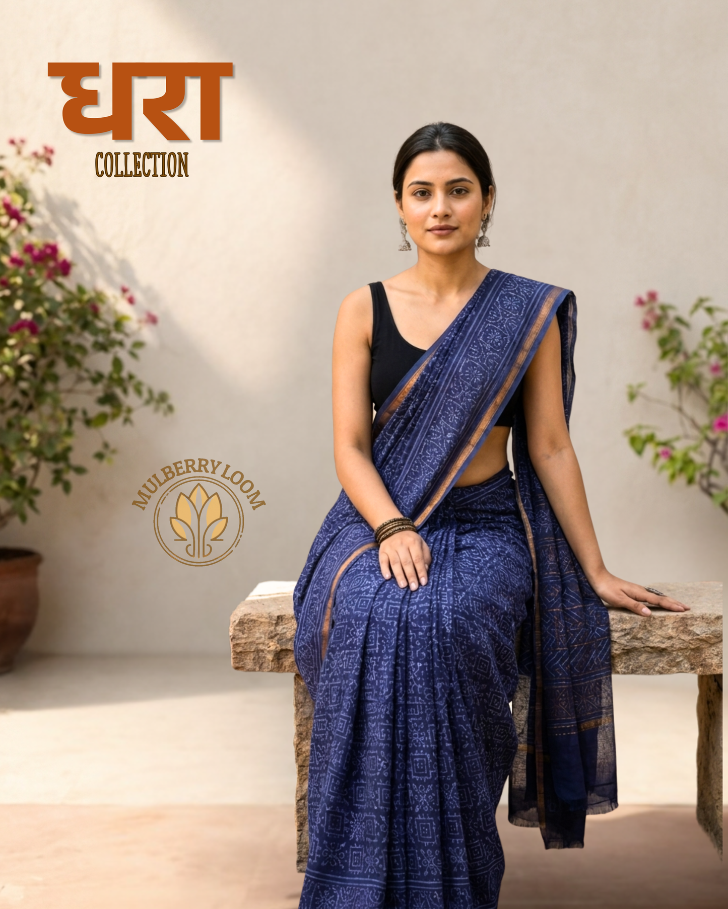 Dhara Indigo Handblock Printed Chanderi Saree