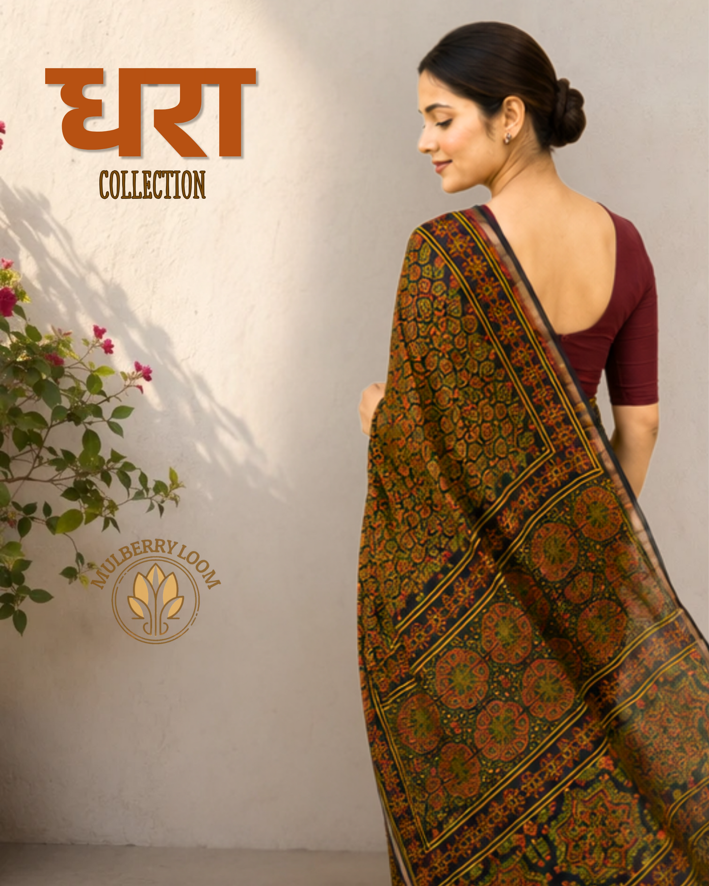 Dhara Green Ajrakh Handblock Printed Chanderi Saree