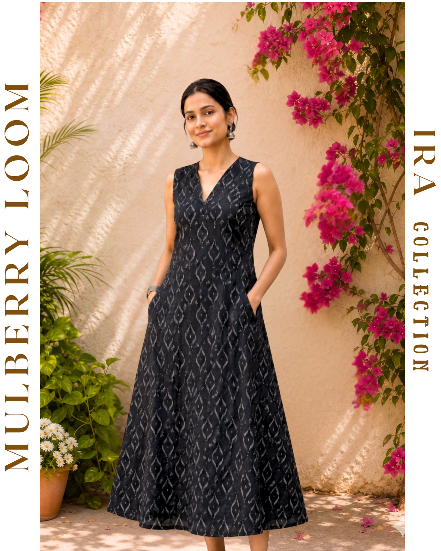 Ira Black Ikkat Sleeveless Dress