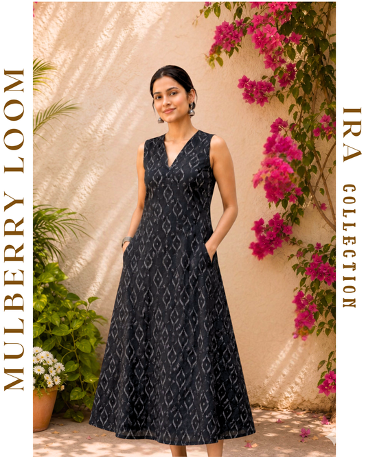 Ira Black Ikkat Sleeveless Dress