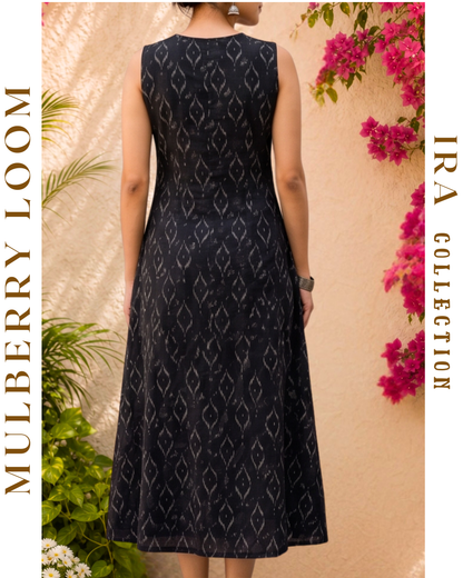 Ira Black Ikkat Sleeveless Dress