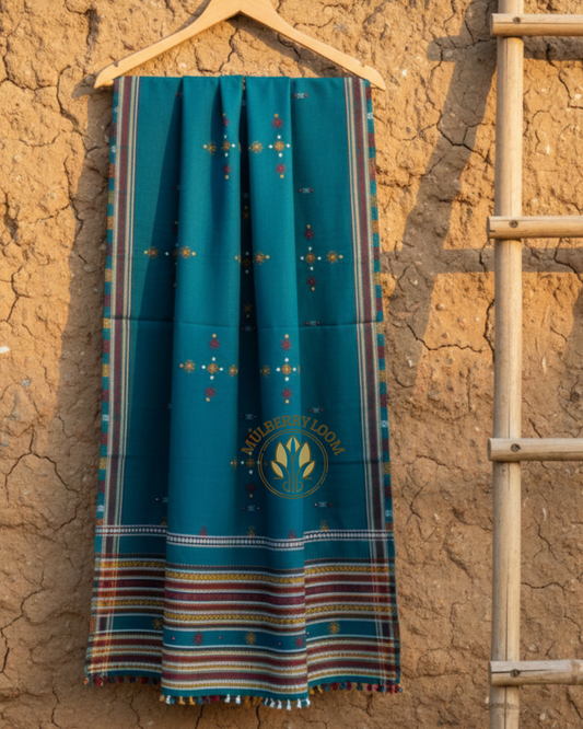 Dark Cyan Kutch Handwork Shawl