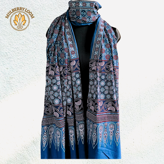 Blue Ajrakh Handblock Print Cotton Dupatta