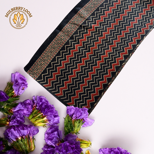 Black Zig Zag Print Mashru Stole