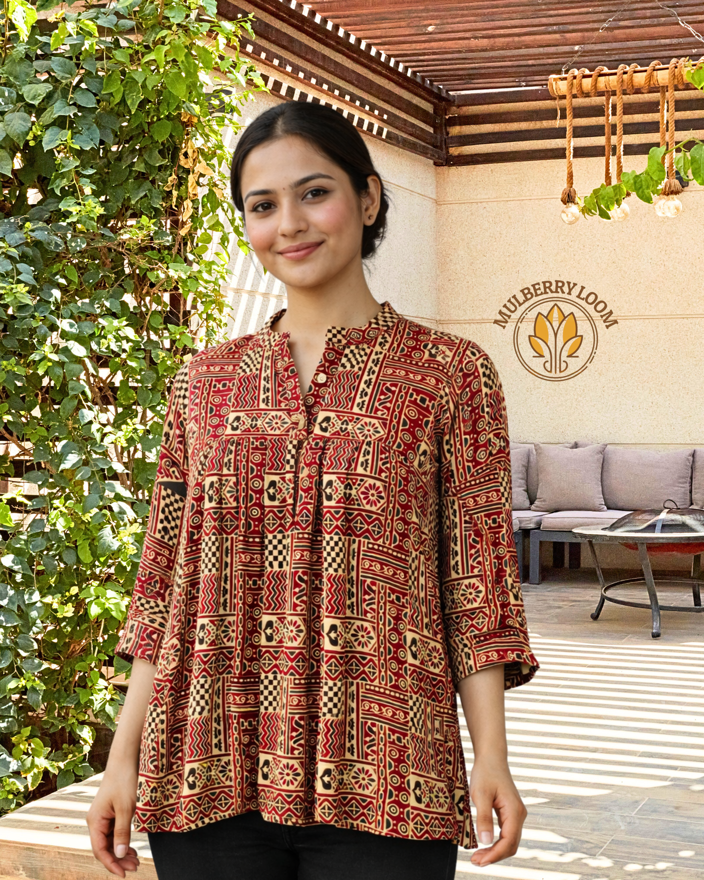 Ethereal Ajrakh Modal Red Short Top
