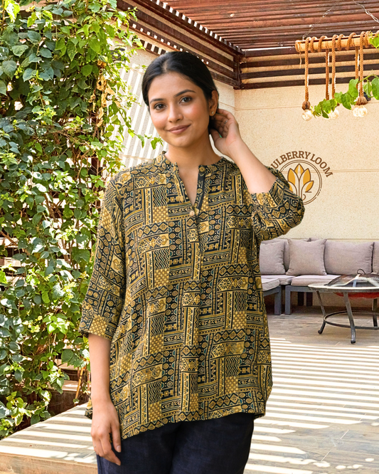 Ethereal Ajrakh Modal Beige Short Top