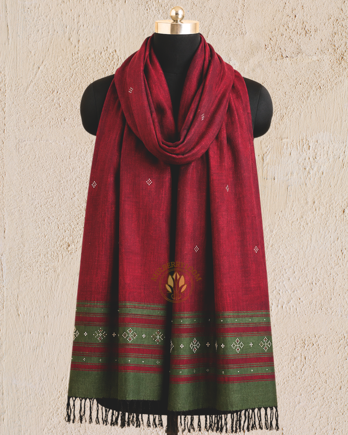 Maroon and Green Handwoven Tangaliya Stole