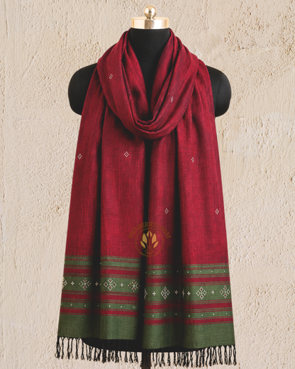 Maroon and Green Handwoven Tangaliya Stole