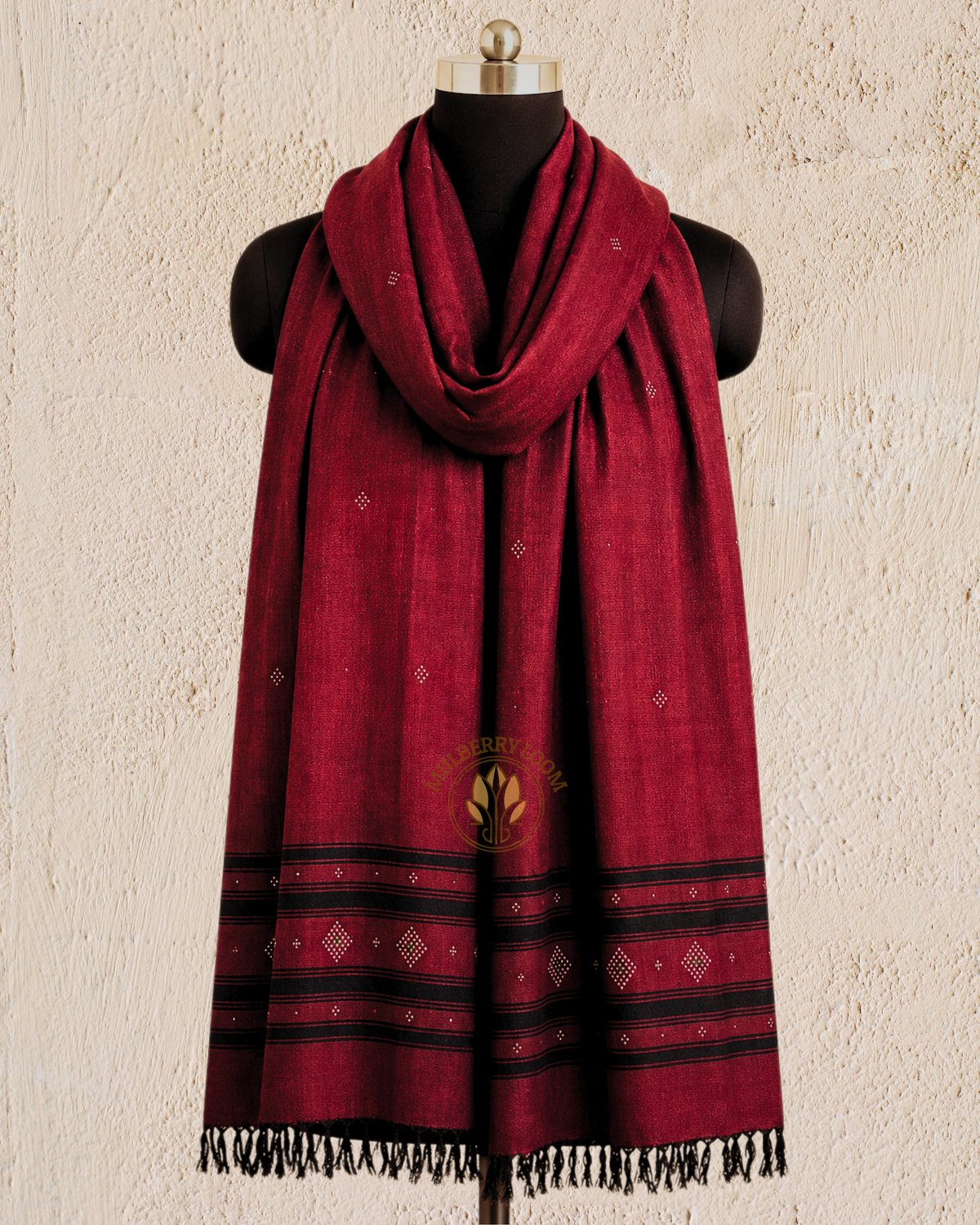 Maroon and Black Handwoven Tangaliya Stole