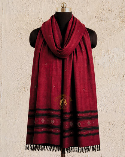 Maroon and Black Handwoven Tangaliya Stole