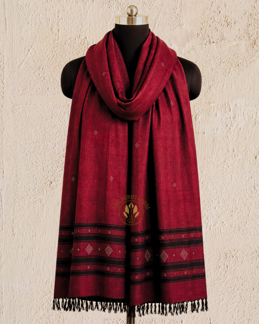 Maroon and Black Handwoven Tangaliya Stole