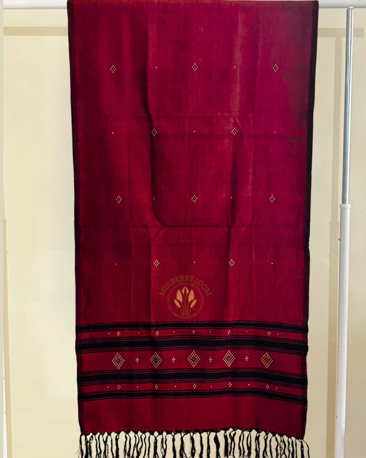 Maroon and Black Handwoven Tangaliya Stole