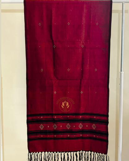 Maroon and Black Handwoven Tangaliya Stole