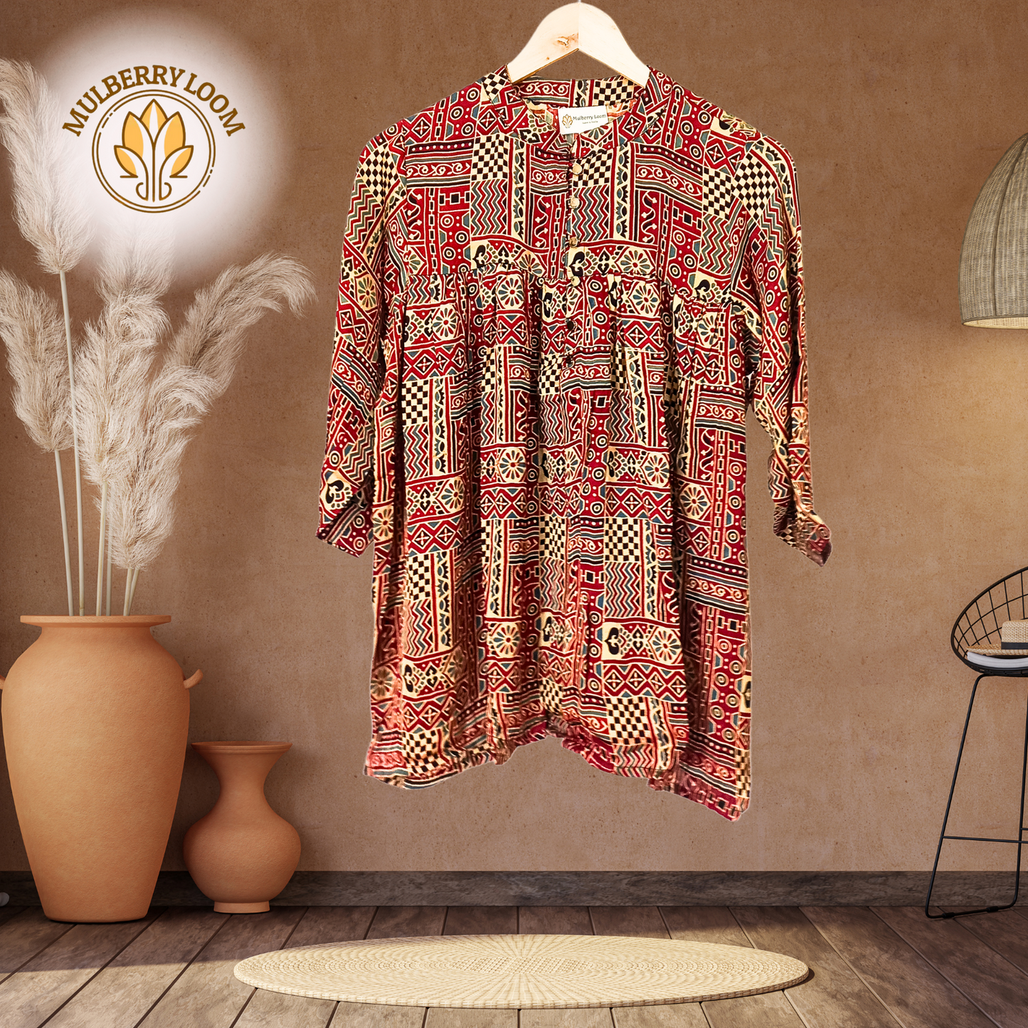 Ethereal Ajrakh Modal Red Short Top