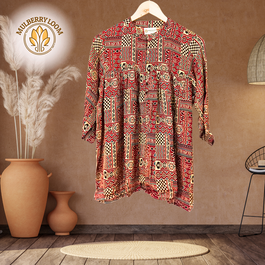 Ethereal Ajrakh Modal Red Short Top