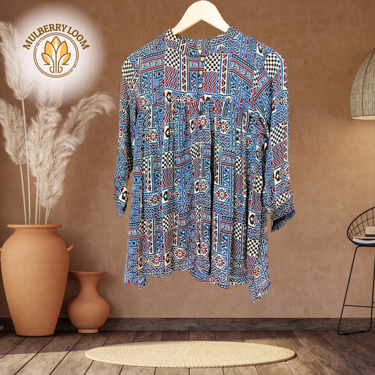 Ethereal Ajrakh Modal Blue Short Top