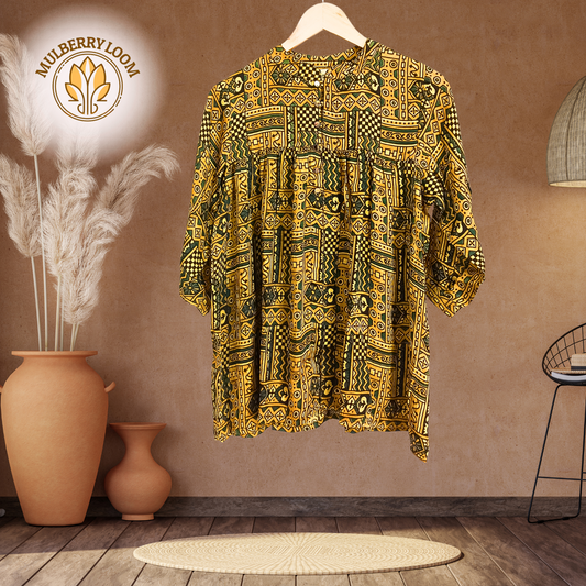 Ethereal Ajrakh Modal Yellow Short Top