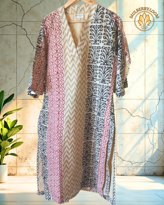 Beige Bliss Soft Mul Cotton Hand Block Print Kurta