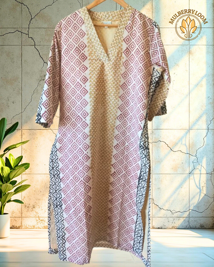 Beige Bliss Soft Mul Cotton Hand Block Print Kurta