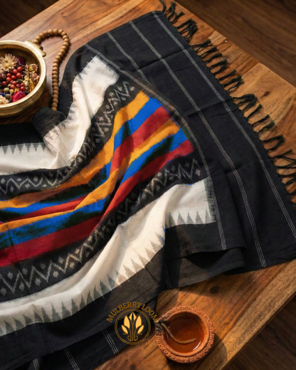 Black Double Ikkat Handwoven Cotton Dupatta