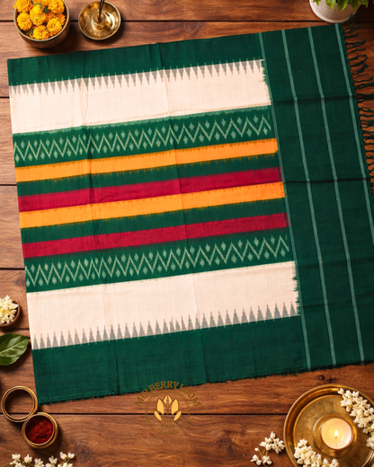 Green Double Ikkat Handwoven Cotton Dupatta