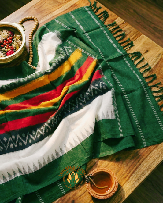 Green Double Ikkat Handwoven Cotton Dupatta