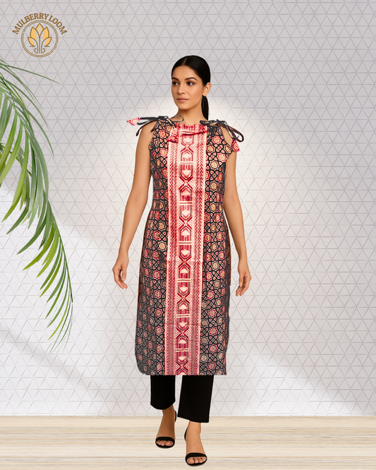 Ebony Ajrakh Handblock Print Spaghetti Kurti